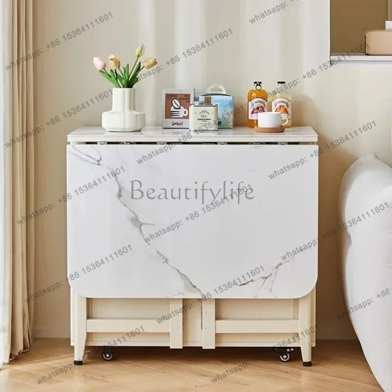 Factory Direct Dining Table Cream Wind Slate Countertop And Solid Wood Countertop Folding Table Retractable Movable With Pulley