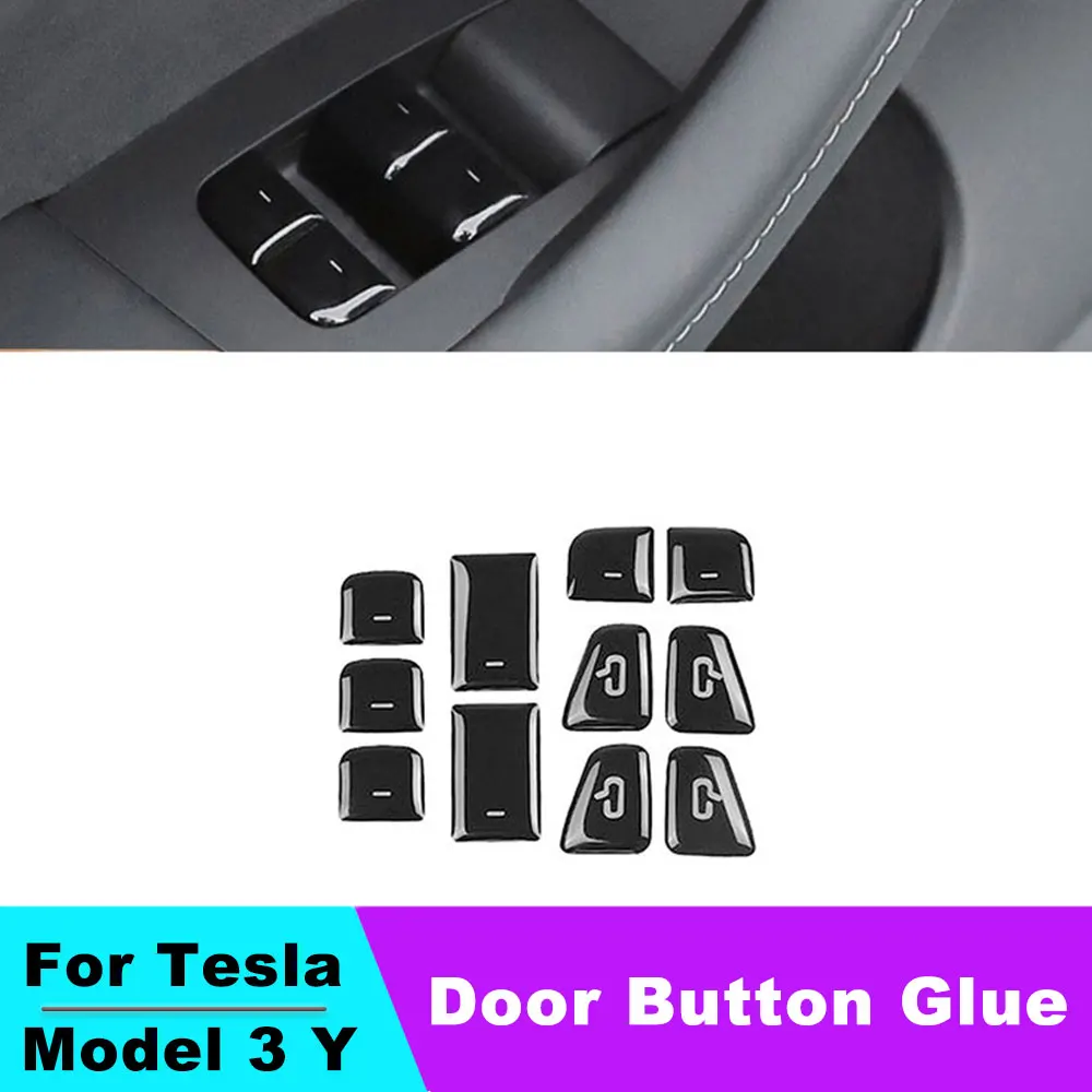 For Tesla Model 3 Y Car Open Door Button Glue Stickers  Reminder Door Open Sticker Armrest Window Lift Button Switch 8pcs