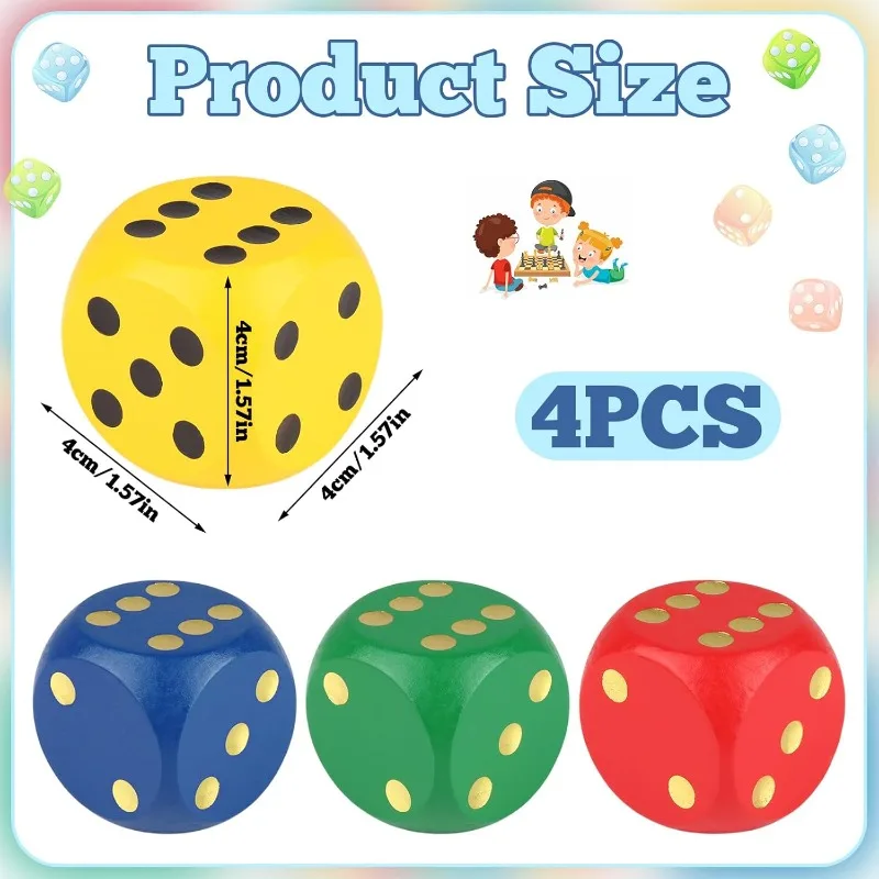 

4PCS Extra Large Wooden Dice, Round Edge Colorful Big Dice for Family & School Educational Games(Red,Green,Blue,Yellow)