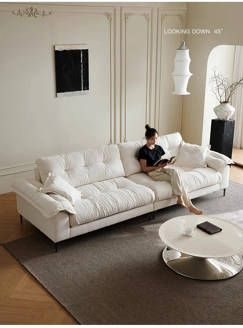 CX cream wind sofa cotton and linen fabric straight row small apartment household living room, sofa
