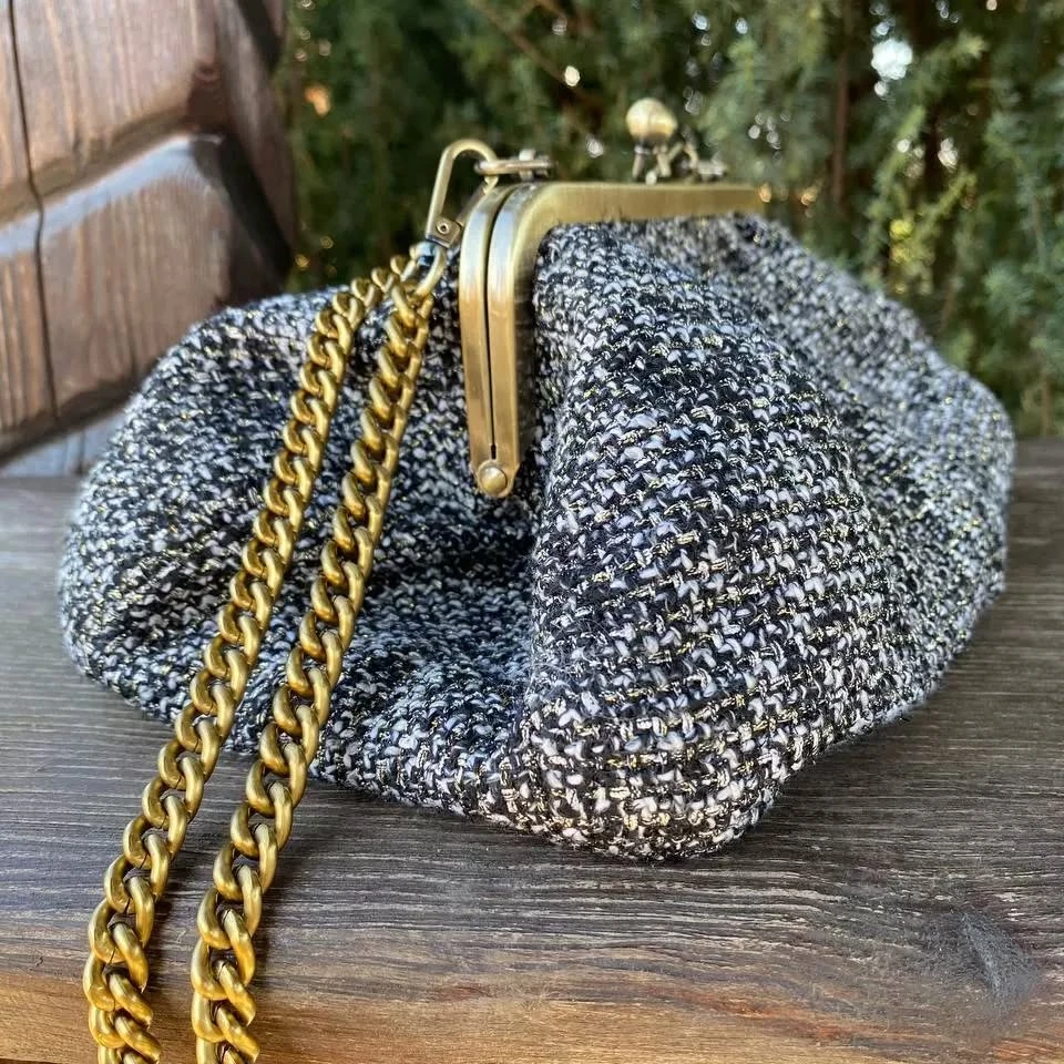 

Lost in Vintage Grace Tweed Bag Kisslock Bag Hand Bag Shoulder Bags Frame Clutch Detachable Chain 32x17 x5cm