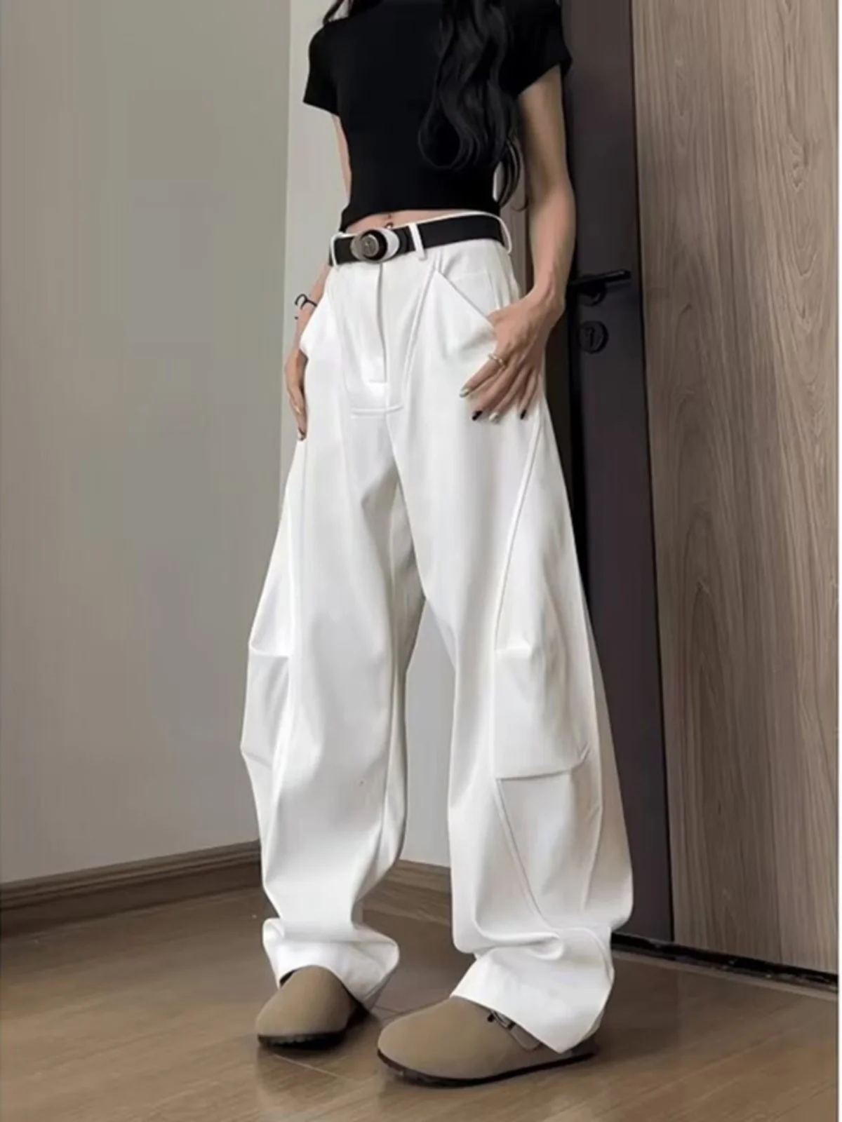 

American Sle Men's Casual Pants Summer Wide Leg Arc Straight Workwear Trousers Knife High Waist Loose Fit Jeans