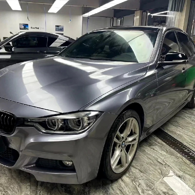 1.52x18m Super Gloss Metallic Space Gray PET Car Wrap Vinyl Self Adhesive Easy Install Bubble Free Air Release Film