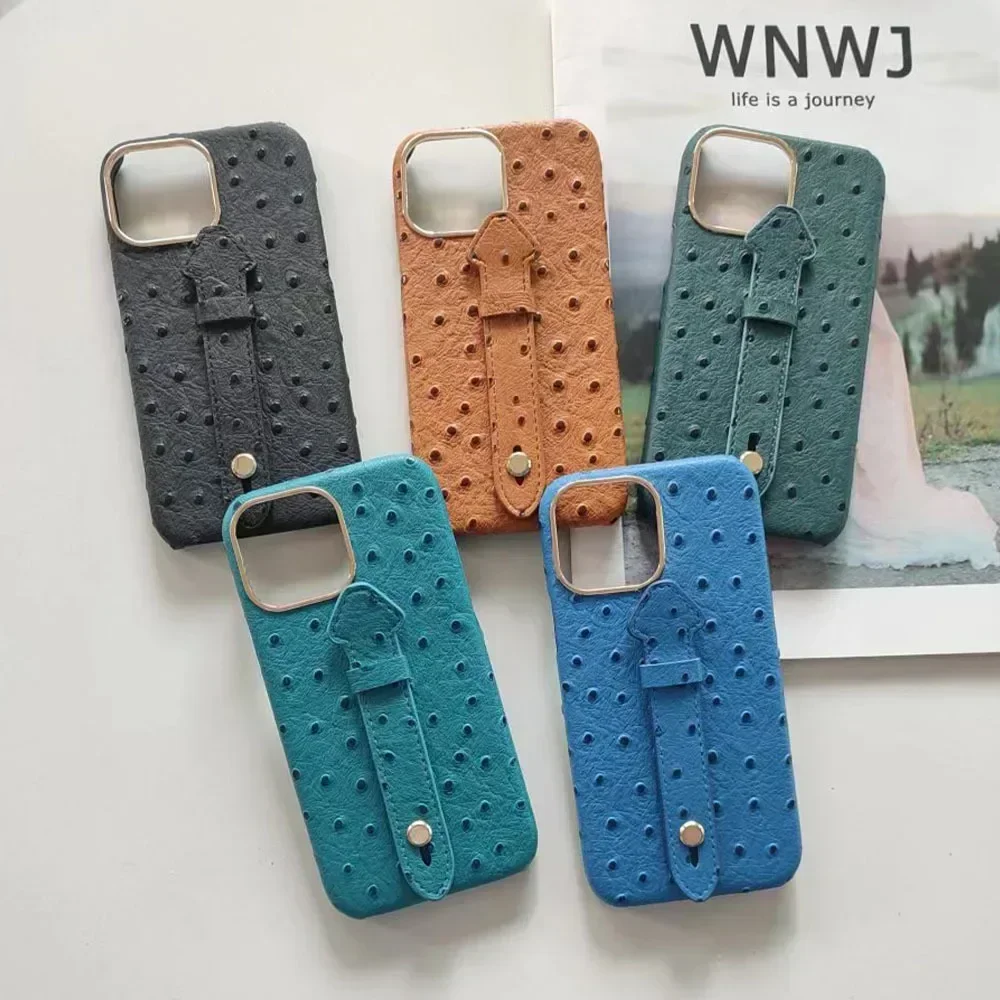 

for iPhone 14max Wrist Rest, Phone Case 13promax Ostrich Pattern 11 Luxury Hardware Camera Frame 12Pro Drop Protection Cover