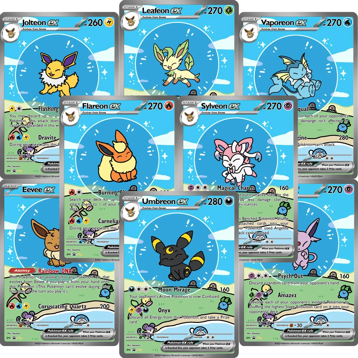 

Eevee Bubble Series Set PKM PTCG Card Umbreon Sylveon Leafeon Flareon Custom Card Collectible Anime Game Cards with Foil Texture