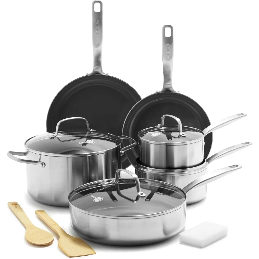 

Tri-ply Stainless Steel 12 Piece Cookware Pots And Pans Set, Pfoa And Pfas-free, Multi Clad, Induction,