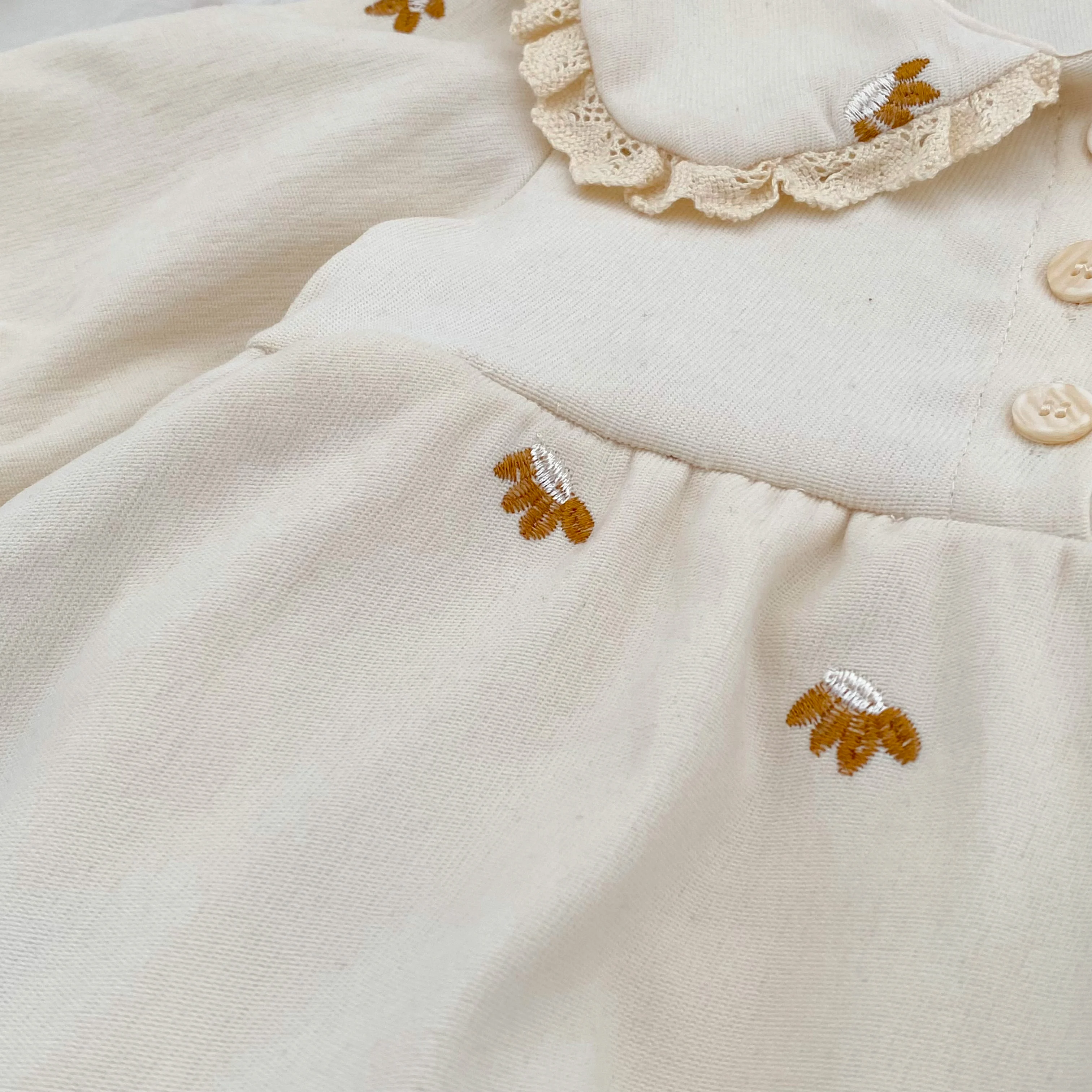 Baby-Mädchen-Stramplerkleid, langärmelig, mit Spitze, Peter-Pan-Kragen, Blumenstickerei, Baby-Overall, Frühling/Herbst, Kleidung für Kleinkinder, 0–24 Monate. – Detail 13