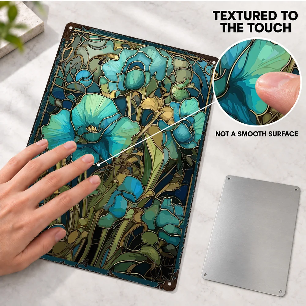 Gilded Teal Nouveau Flowers Printed Poster Bold Watercolor Wall Art For Living Room Customized Aluminum Metal Sign Mother Gift