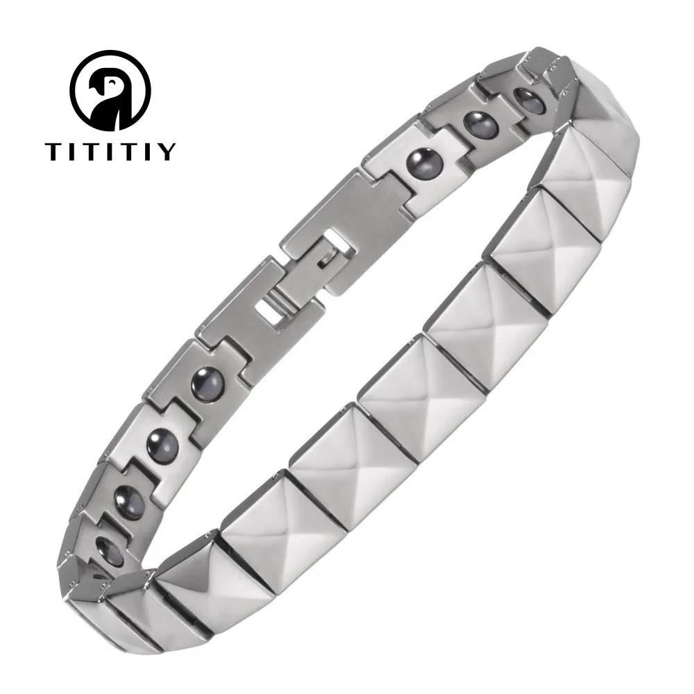 

Fashionable Pure Titanium Bracelet Inlaid with Black Germanium Beads Minimalist Jewelry Bracelets 21.5cm