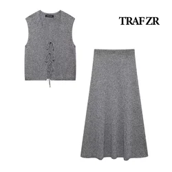 TRAF ZR Skirts Sets Ensemble 2piece Femme Vacation Outfits Woman 2024 Elegant Casual Women's Set Basics Vest Minimalist Sets