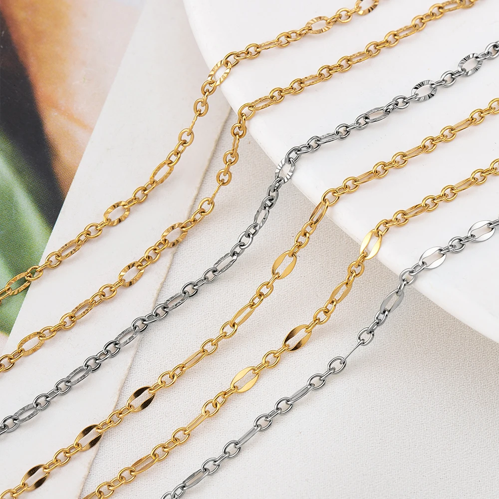 Stainless Steel Gold Plated Embossing O Shape Chain Necklace Lip Link Chain Jewelry Making DIY Trend Bracelet Component Material