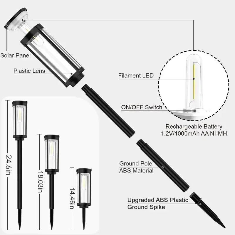 أضواء المسار الشمسية في الهواء الطلق، أضواء الحديقة الخارجية IP65 مقاومة للماء، أضواء المناظر الطبيعية التي تعمل بالطاقة الشمسية