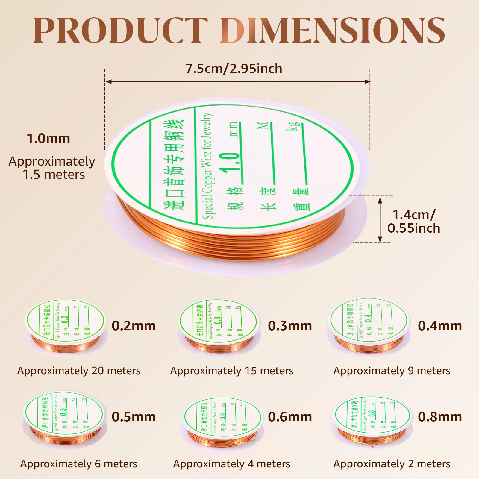 7 Rolls DIY Jewelry Making Copper Wires Set Tarnish Resistant Copper Craft Wire Bendable Copper Craft Beading Wire 0.2 to 0.8 mm