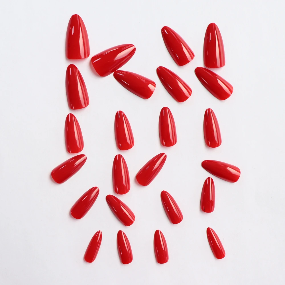 24PCS Red Press Nails Almond-Shaped Thick False Nails Medium Almond-Shaped Press Nails Reusable Acrylic Nails