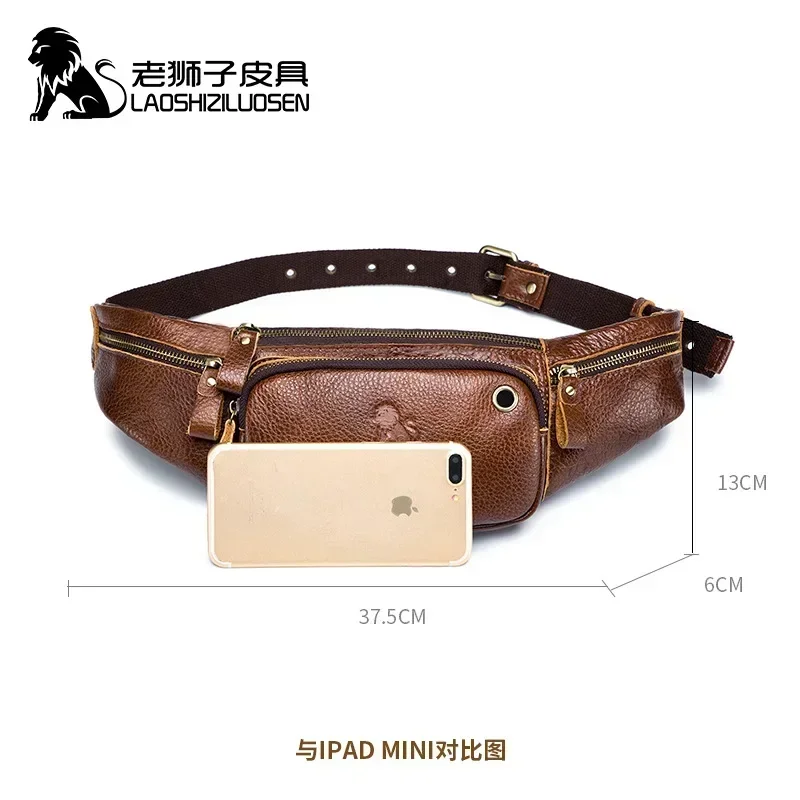 حقيبة خصر من الجلد الطبيعي للذكور ، حزمة فاني صغيرة ، حقيبة حزام ، حقيبة هاتف ، حقائب سفر ، علامة تجارية ،