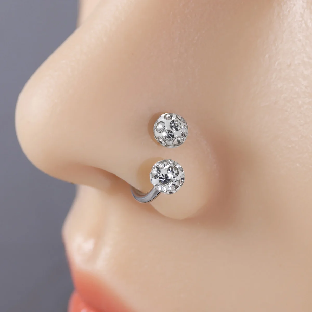 Colored Crystal Ball C-Shape Horseshoe Nose Ring Earrings