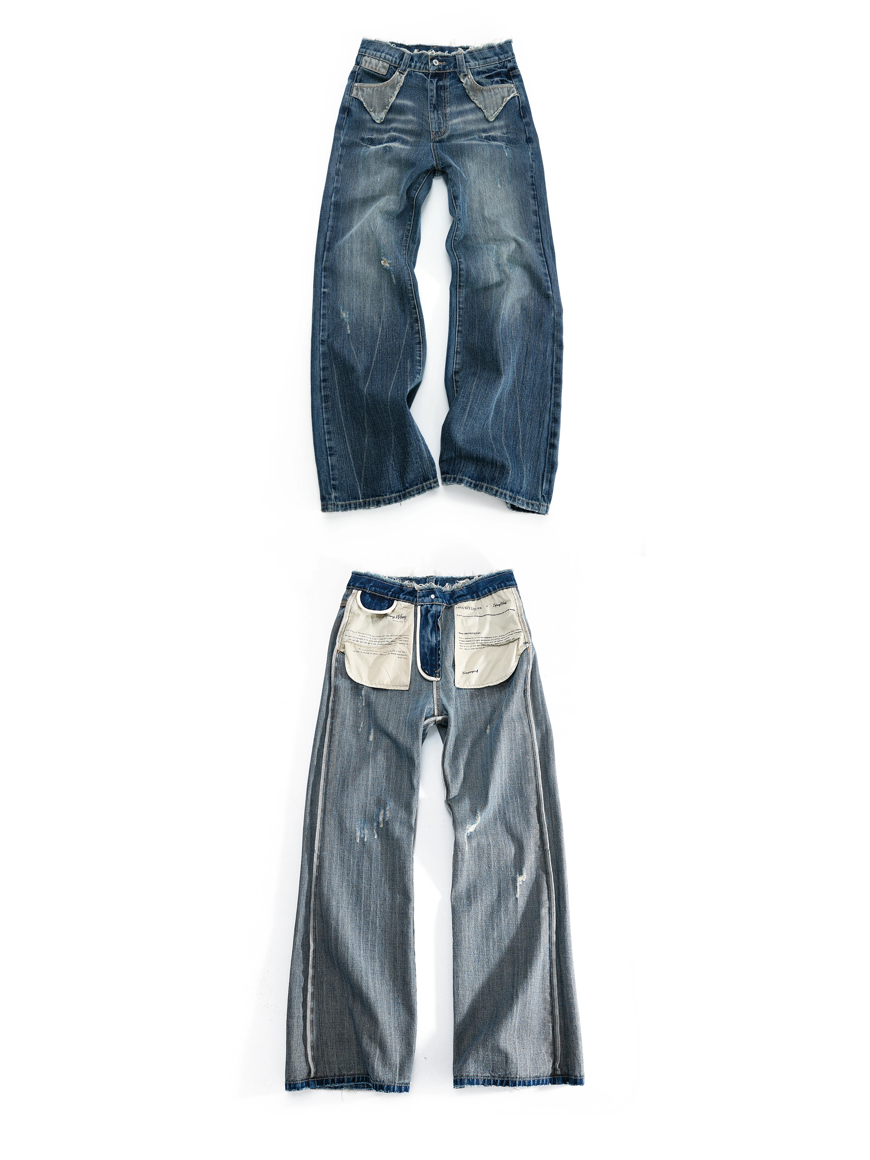 Argue Deep Ocean Blue Handmade Worn Casual Loose Leggings Premium Quality Natural Wash Cotton Denim Jeans for Teens