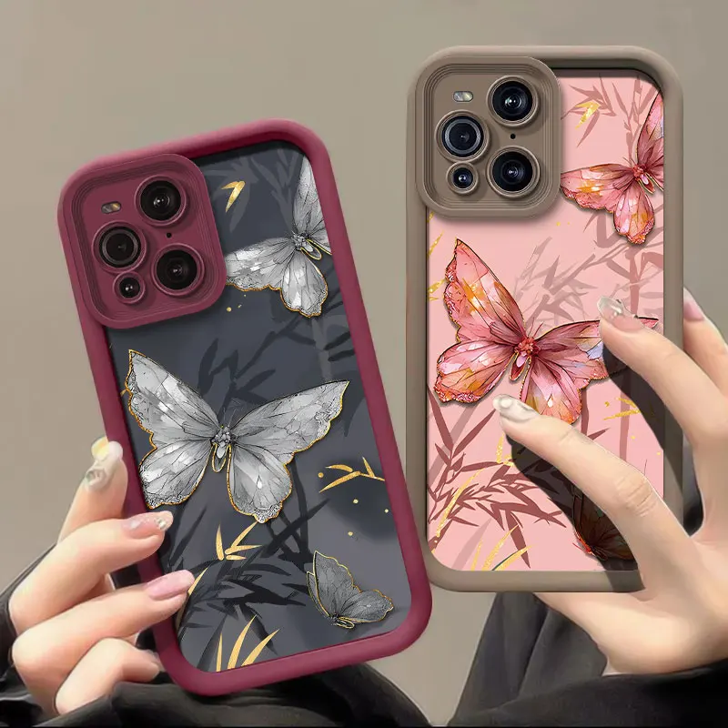 Butterfly Painting Pattern Phone Case, Soft Silicone Cover, Camera Lens Protection, F11, F9, Find X3, 5G, X5 Pro, R11S, R15, R17