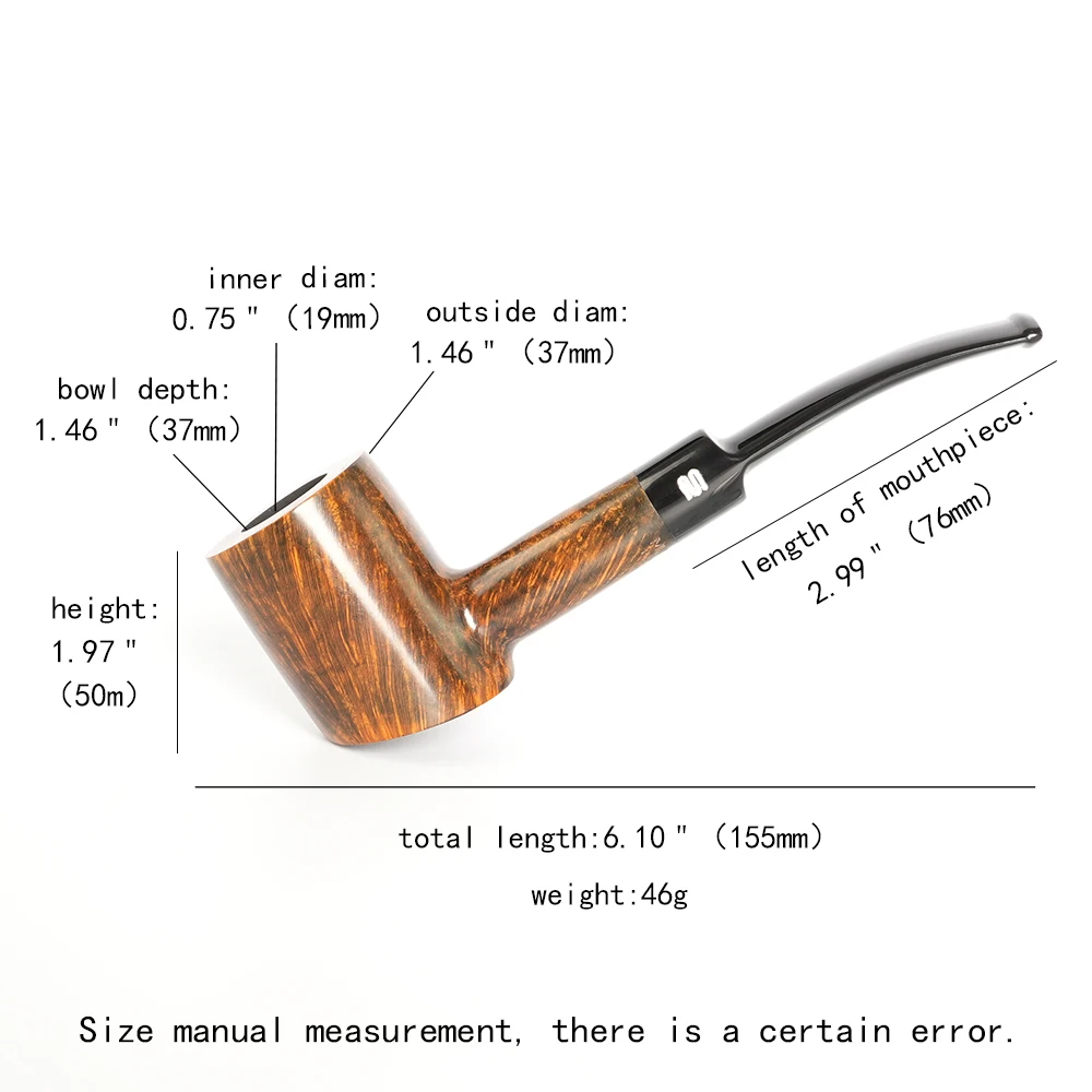 MUXIANG handmade briar tobacco pipe small pipe beginner gift curved handle hammer pipe 3mm pipe channel bowl inner diameter 20mm