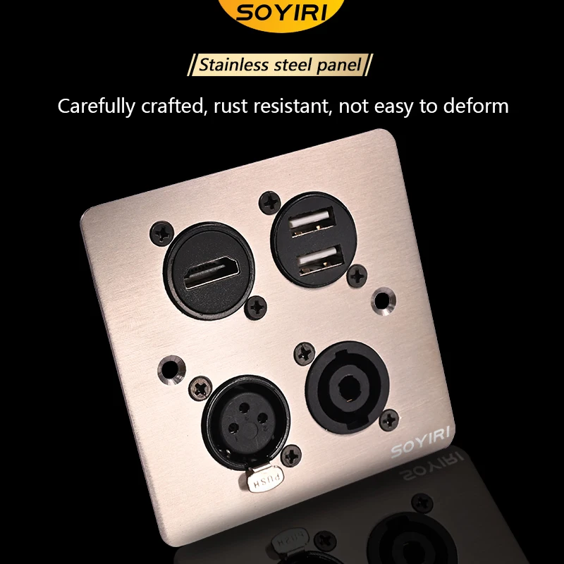 

SOYIRI 86 type panel information box D type XLR 6.5 RCA usb ohm audio hdmi network 3.5 base aluminum alloy stainless steel panel