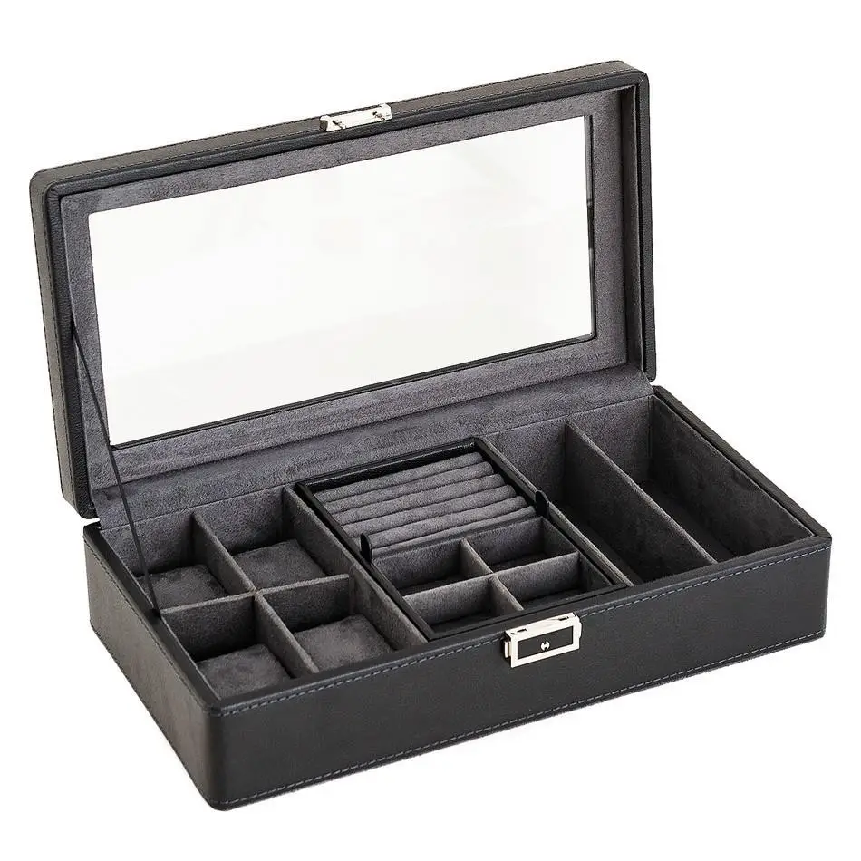 Leather Watch Storage Box Multifunctional Jewelry Organizer Boxes Black Portable Wrist Watches Jewelry Display Packaging Case