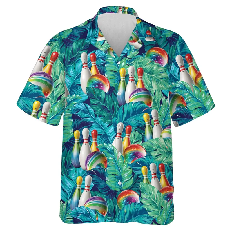 

Bowling Team Hawaiian Shirts Unique Design Clothing for Men Fashionable Ball Sports Club Jerseys Casual Short Sleeve Lapel Shirt