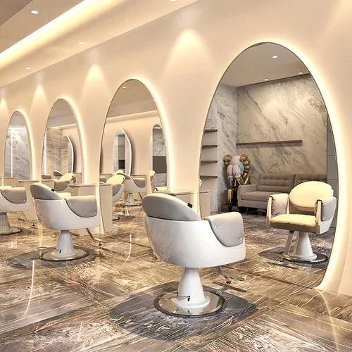 Barber Shop Single-Sided Hairdressing Dressing Table Hair Salon Hair Cutting Mirror round Wall-Mounted Floor with Lamp