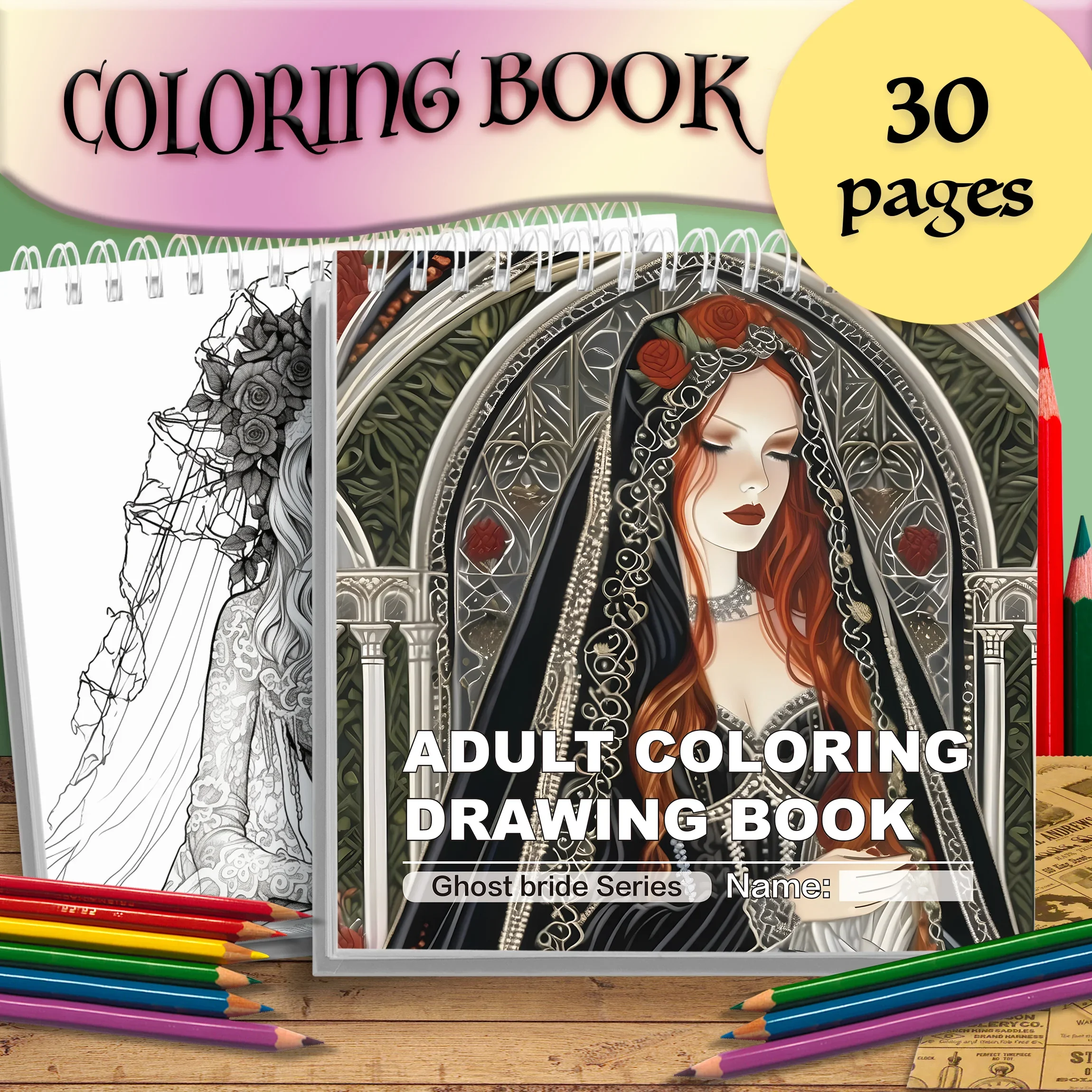 

Книга-раскраска для взрослых с основной темой «Жених и невеста», тихая, изысканная, в темном стиле, утолщенная книга-раскраска