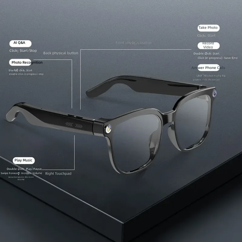 Smart Glasses with Camera AI Real Time Translation Voice Call Music Playback Hands Free Bluetooth Eyewear for Men Women