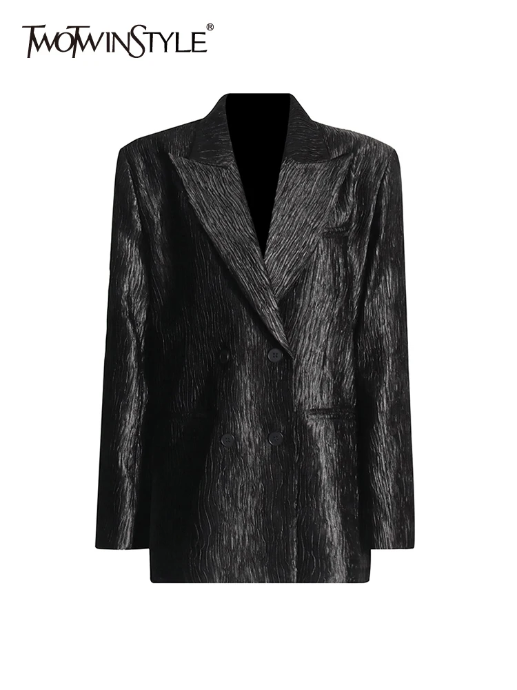 TWOTWINSTYLE Patchwork Pockets Chic Blazers For Women Notched Collar Long Sleeve Spliced Button Coats Female Fashion Autumn New