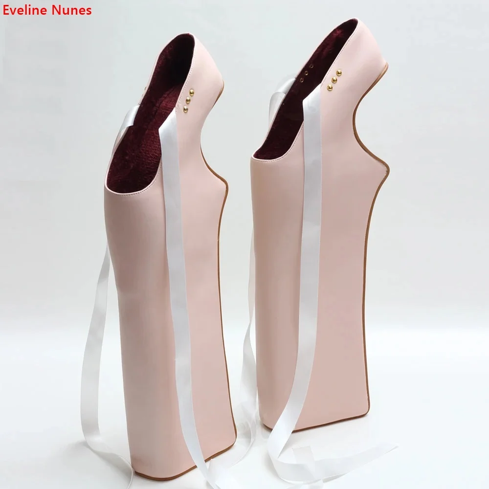 Platform Art Photo Pumps Women's 2024 Summer Solid Round Toe 38cm Super High Heel Lace Up Fashion Sexy Hollow Cosplay Shoes