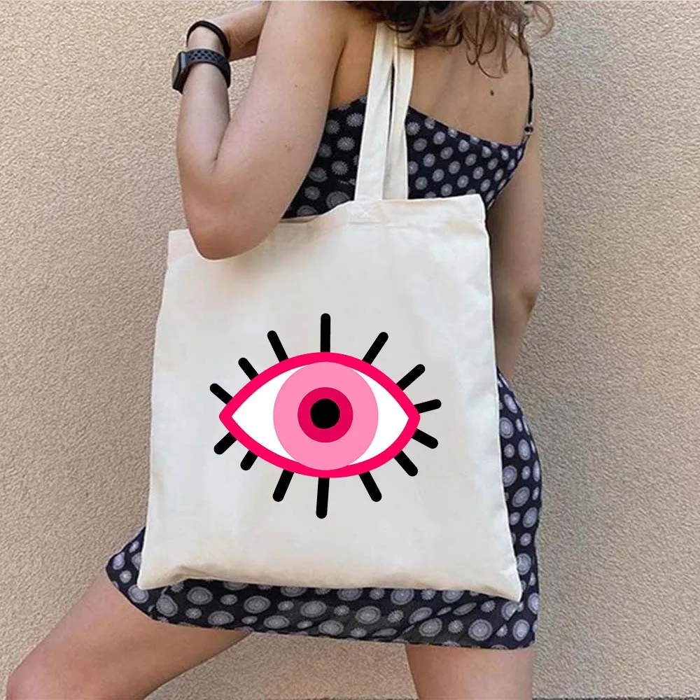 Greek Nazar Evil Eyes Pearl Love Heart Lotus Flower Graffiti Sun Rays Men Women Canvas Shoulder Tote Bag Shopping Beach Handbags