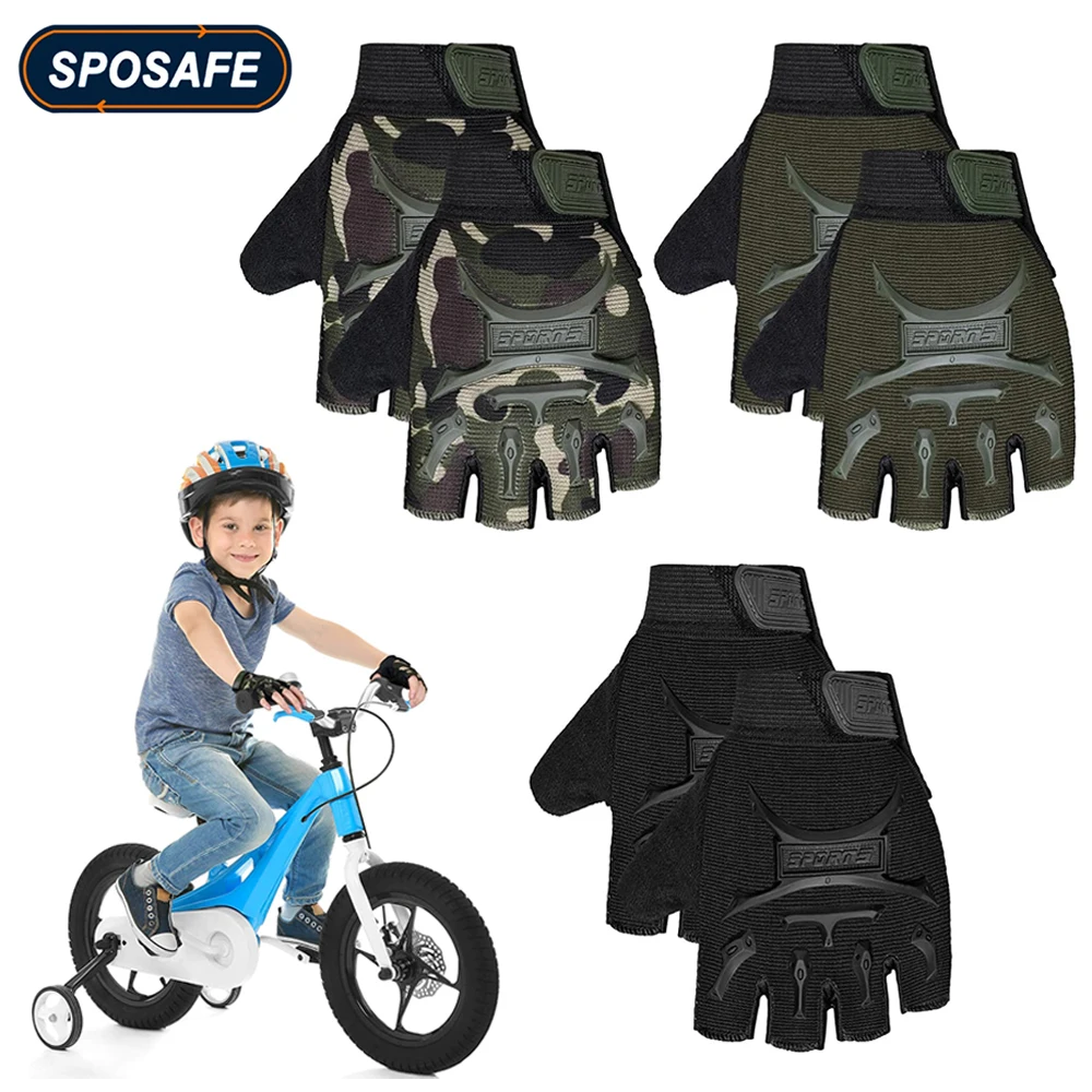 

1Pair Kids Half Finger Cycling Gloves Non-Slip Shock-Absorbing Glove - Boys Girls Biking Exercise Roller Skating Outdoor Sports