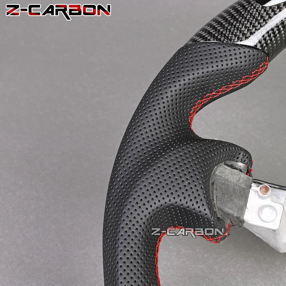 Real Carbon Fiber Steering Wheel Perforated Leather For Nissan 370Z 2009-2021 Red Stitching Racing Sport Wheel Car Accessories