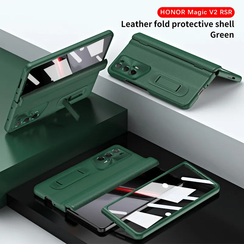 Leather Fold Case for Honor Magic V2 RSR Porsche Design Magnetic Hinge Case Stand Hard PC Shockproof Armor Protective Cover