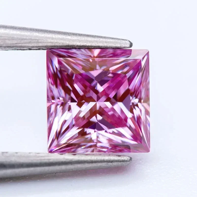 

Moissanite Stone Sakura Pink Color Princess Cut Lab Grown Diamond DIY Ring Necklace Earrings Main Gift with GRA Certificate