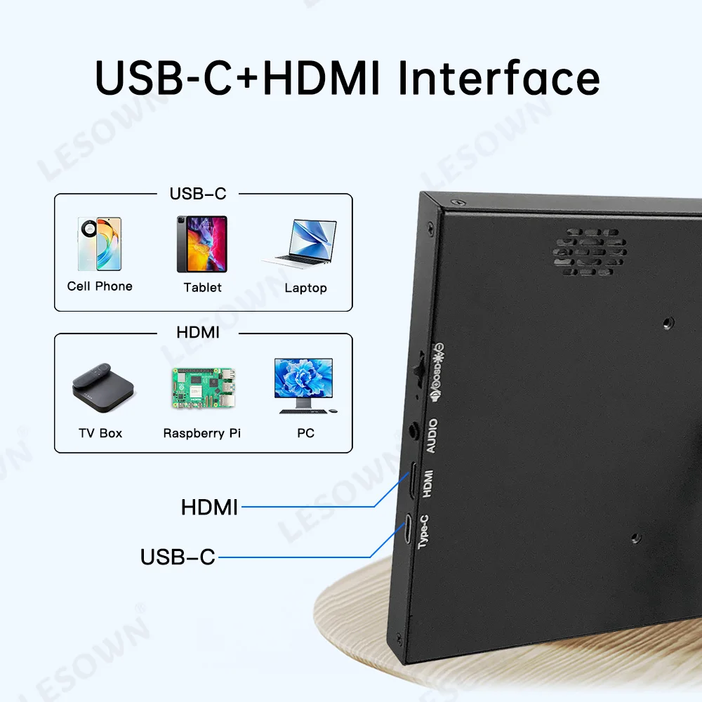 LESOWN 10.1 Inch Touchscreen Mini Display 1024×600 IPS LCD Auxiliary Portable Monitor for PC Xbox PS4 Windows Driver-Free Setup