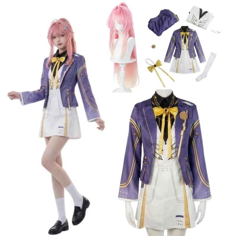 

Game Wuthering Waves Aemeath Cosplay Costume School Unifrom Coat Dress Outfit Pink Wig for Women Anime Party Roleplay Suit