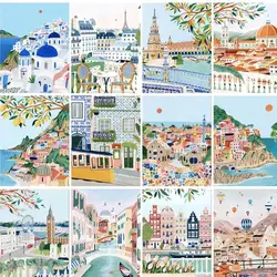 GATYZTORY Abstract Painting By Numbers For Adults DIY Kits Cityscape Acrylic Pigment DIY Canvas Painting Drawing Coloring By Num