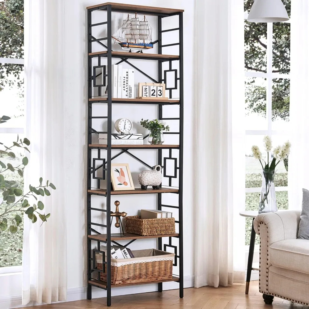 

HOMISSUE Tall Bookshelf, Industrial 7-Tier Bookshelf with Unique Design, Open Bookshelves and Bookcases, Freestanding Book Shelf