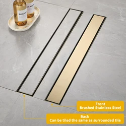 Linear Shower Drain Stainless Steel 304 Zirconium Gold Tile Insert Modern Shower Tile Floor Drain Anti Odor