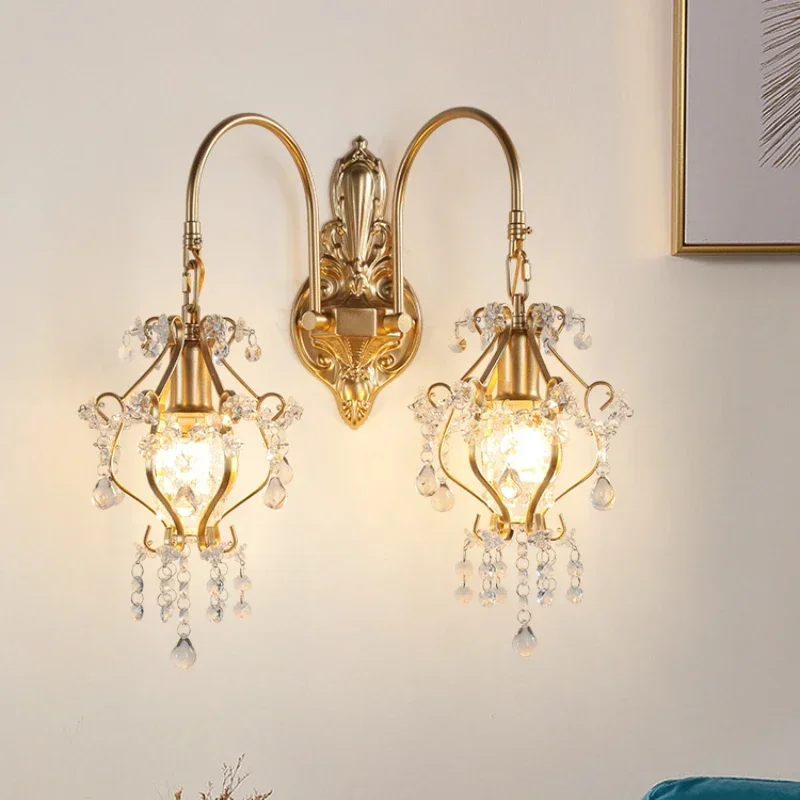 

Crystal Retro Luxury Art Wall Light Nordic Corridor Entrance Living Room Bedroom Staircase TV Stand Study Decor LED Wall Lamp