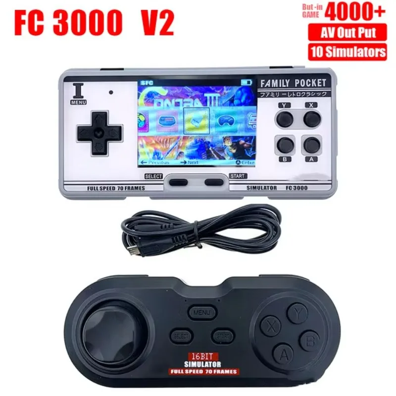 NEW FC3000 V2 Retro Console Color IPS Screen Game Classic Handheld Video Game Console Built In 4000+ Games 10 Formats IPS Screen