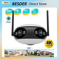 4MP 2K HD Wifi IP Camera Outdoor Dual Lens 180° View Angle Security Camera Human Detect Panoramic POE Surveillance Camera iCSee