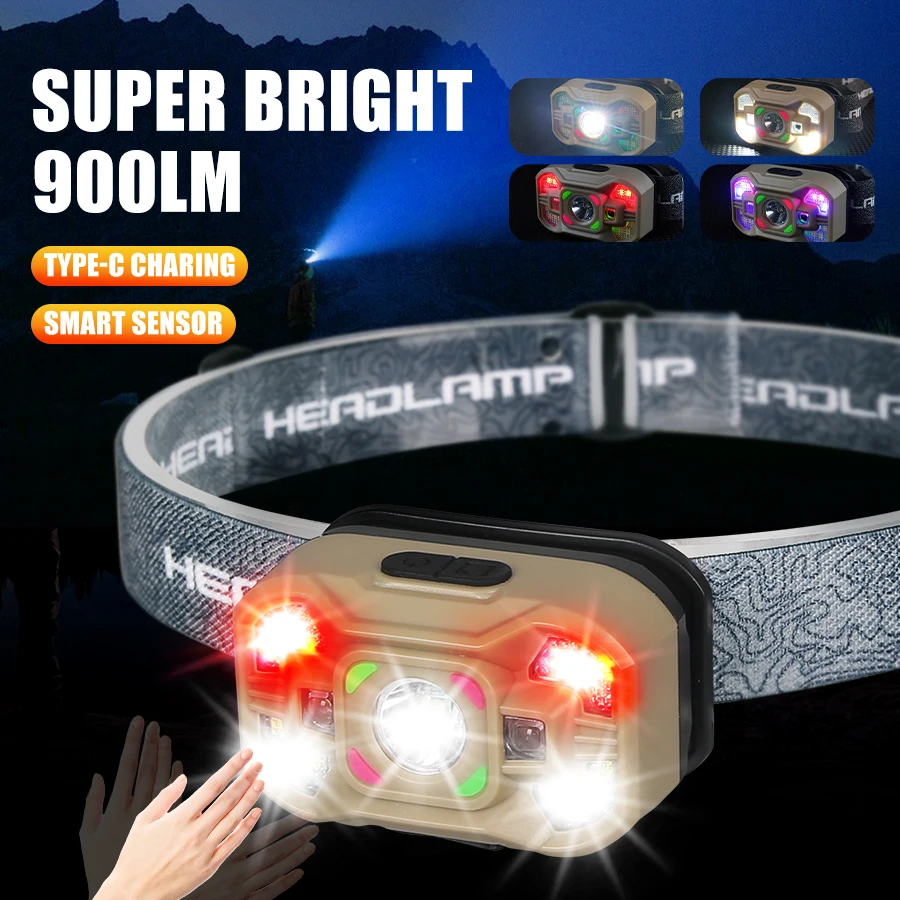 

High Power LED Headlight USB Rechargeable Head Mounted Flashlight Built in Battery Outdoor Camping Fishing Emergency Headlamp