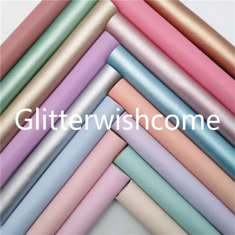 Glitterwishcome 21X29CM A4 Size Vinyl For Bows Solid Candy Colors Faux Leather Fabirc Faux Leather Sheets for Bows, GM801A