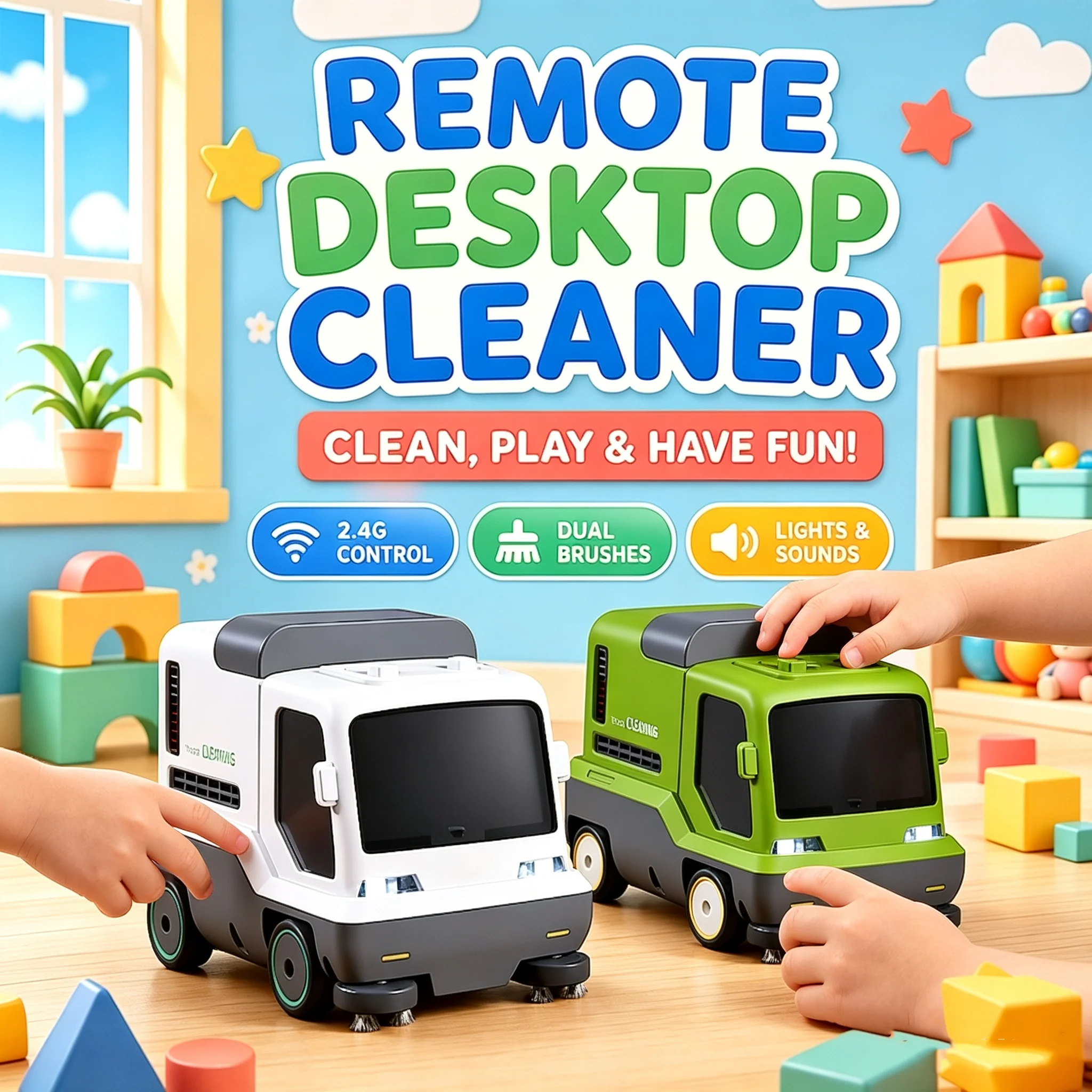 2. 4G Remote Control Desktop Kid Toys Mini Vacuum Cleaning Vehicle Remote Control Garbage Truck Automatic Car Toy