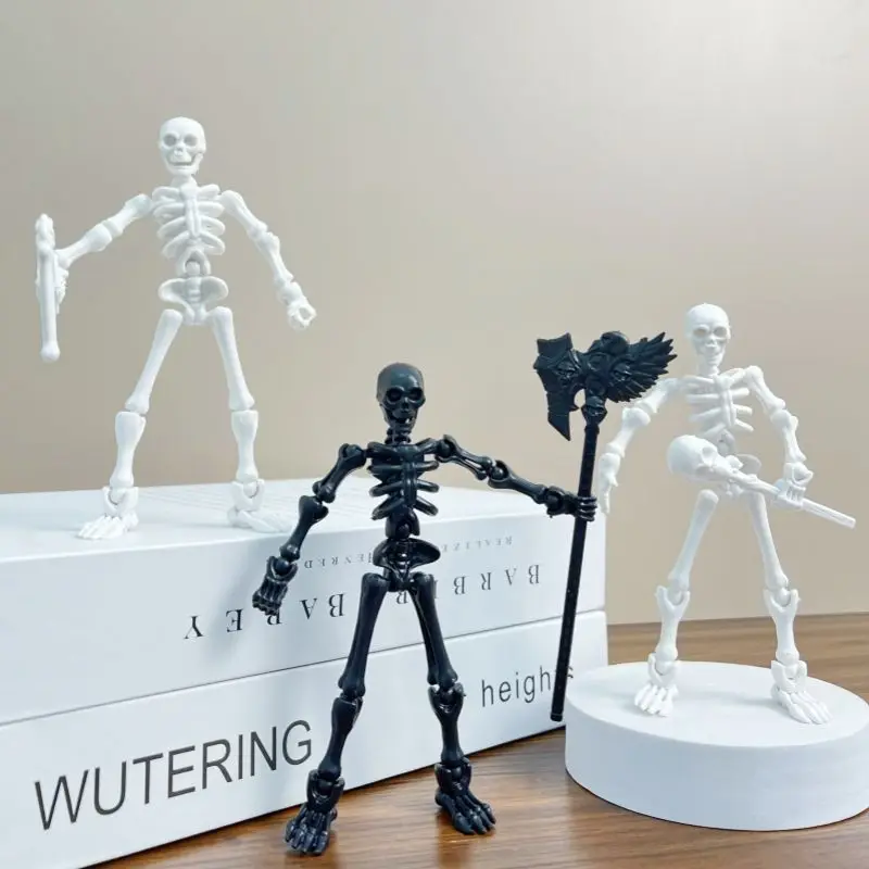 Articulated Skeleton Figure Movable Joints 3D Model Ornament DIY Assembly Building Block Toy for Halloween Prank Gift