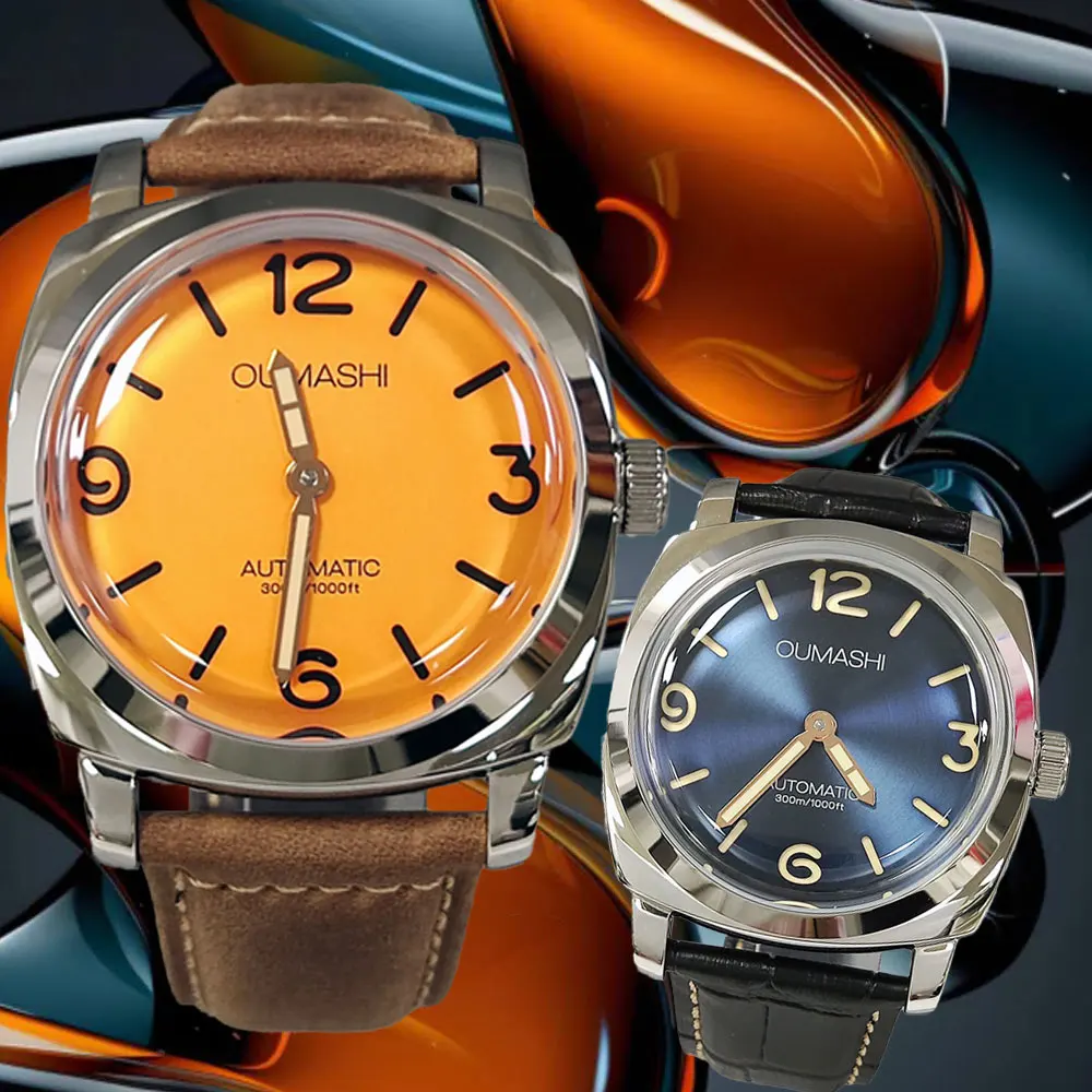 

46mm men's watch ST3600 manual mechanical movement, customizable emblem tempered mineral glass ST3600 vintage men's watch