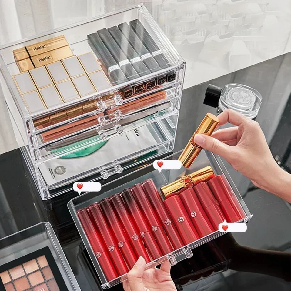 Acrylic Transparent Multi-layer Cosmetics Storage Box Stackable Drawer Large Capacity Compact Dustproof Makeup Storage Box